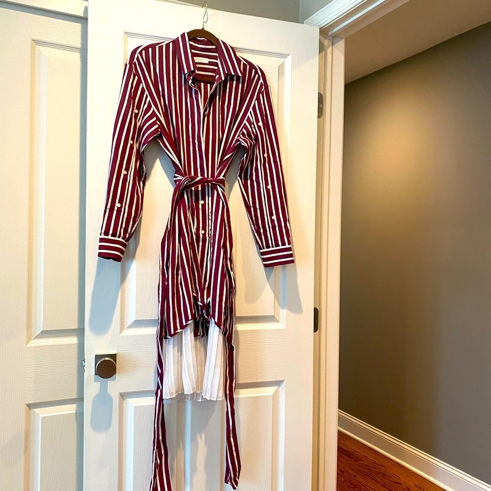 Sandro Melia Pleat Hem Striped Shirt Dress